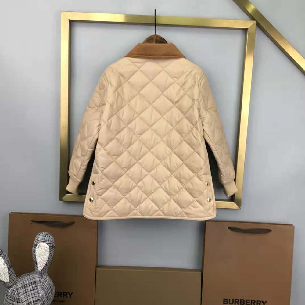 Back detail showing diamond quilting on Burberry Kids’ Beige Jacket