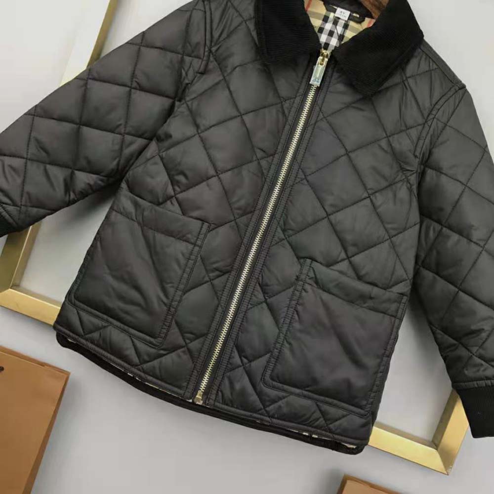 Burberry Kids’ Corduroy Collar Diamond Quilted Jacket-Black - image 7
