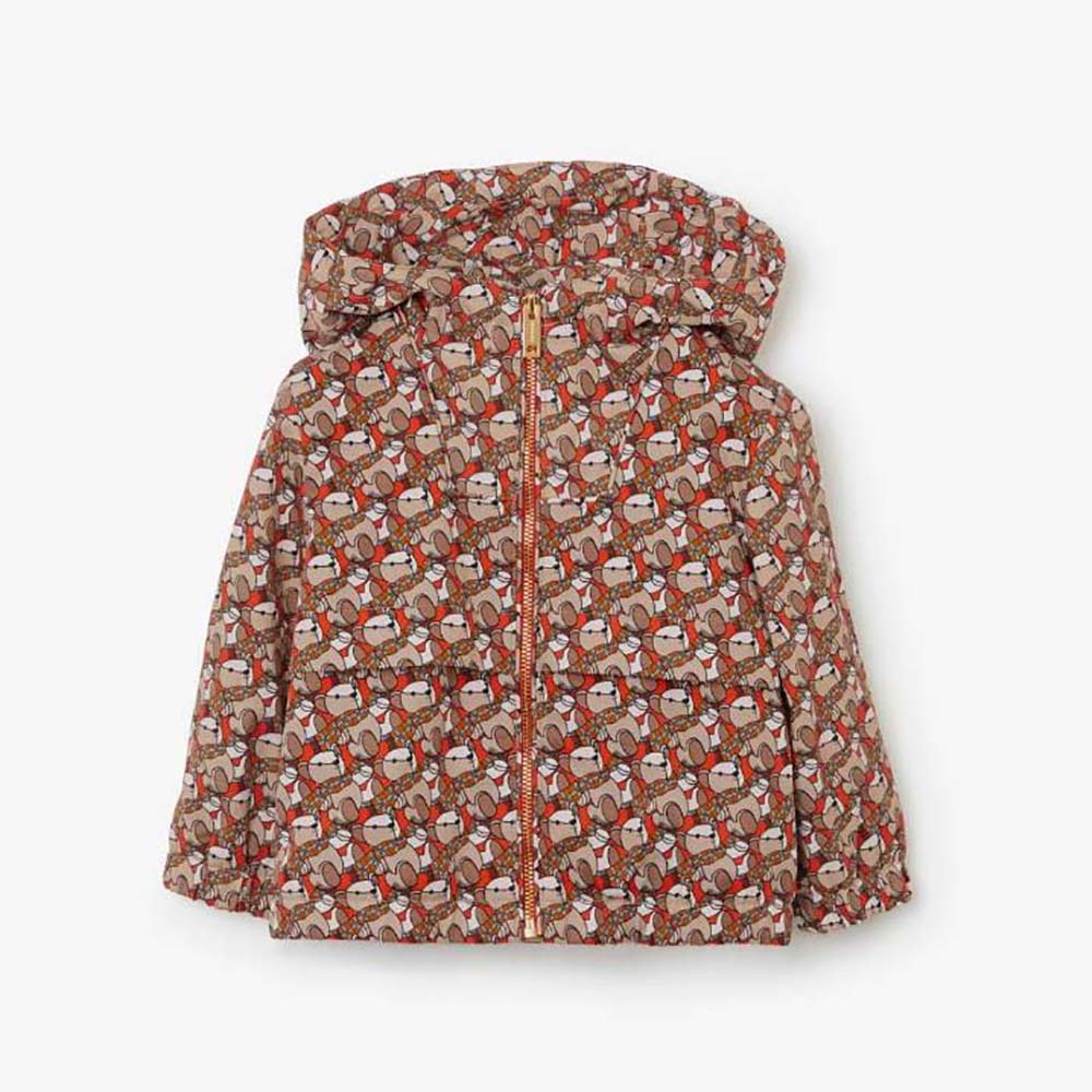Front view of Burberry Kids’ Thomas Bear Print Cotton Hooded Jacket