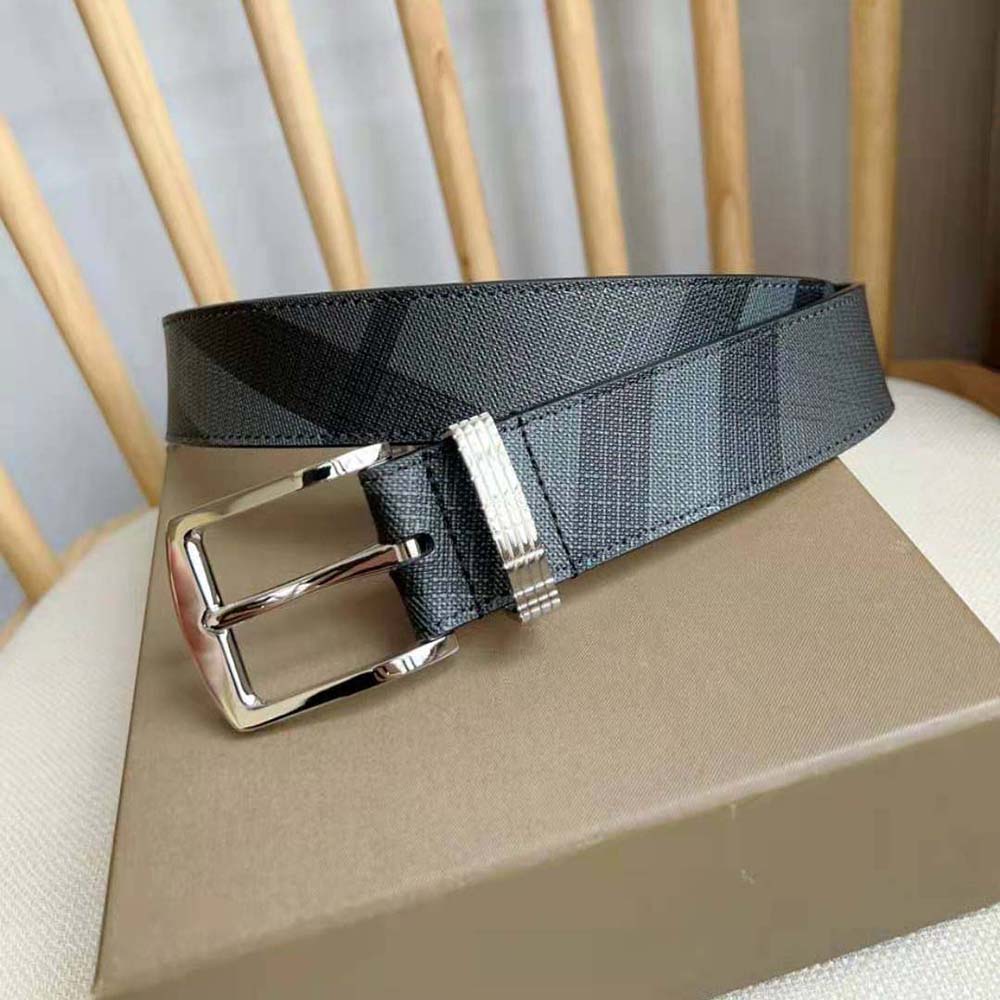 Burberry Men Check and Leather Belt-Navy - image 4