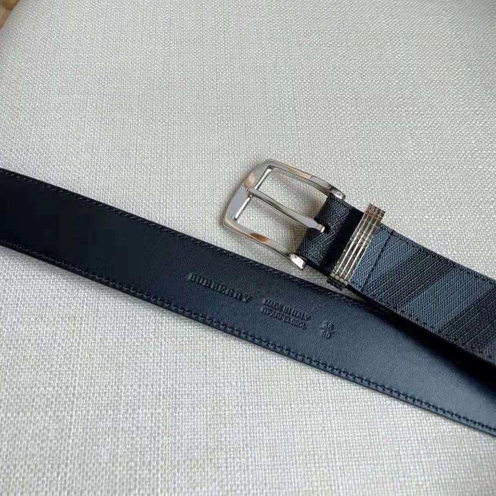 Burberry Men Check and Leather Belt-Navy - image 8