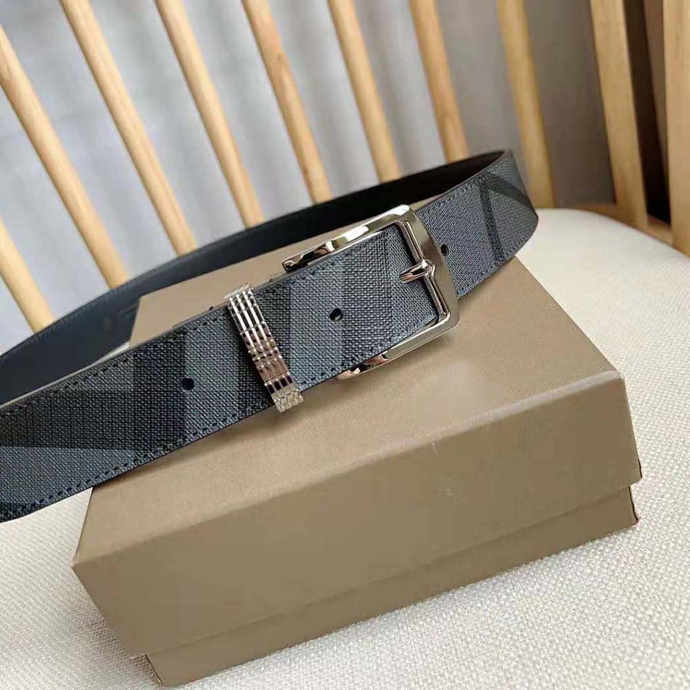 Burberry Men Check and Leather Belt-Navy - image 6