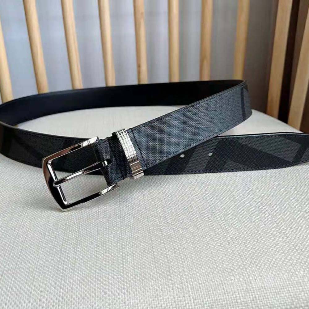 Burberry Men Check and Leather Belt-Navy - image 5