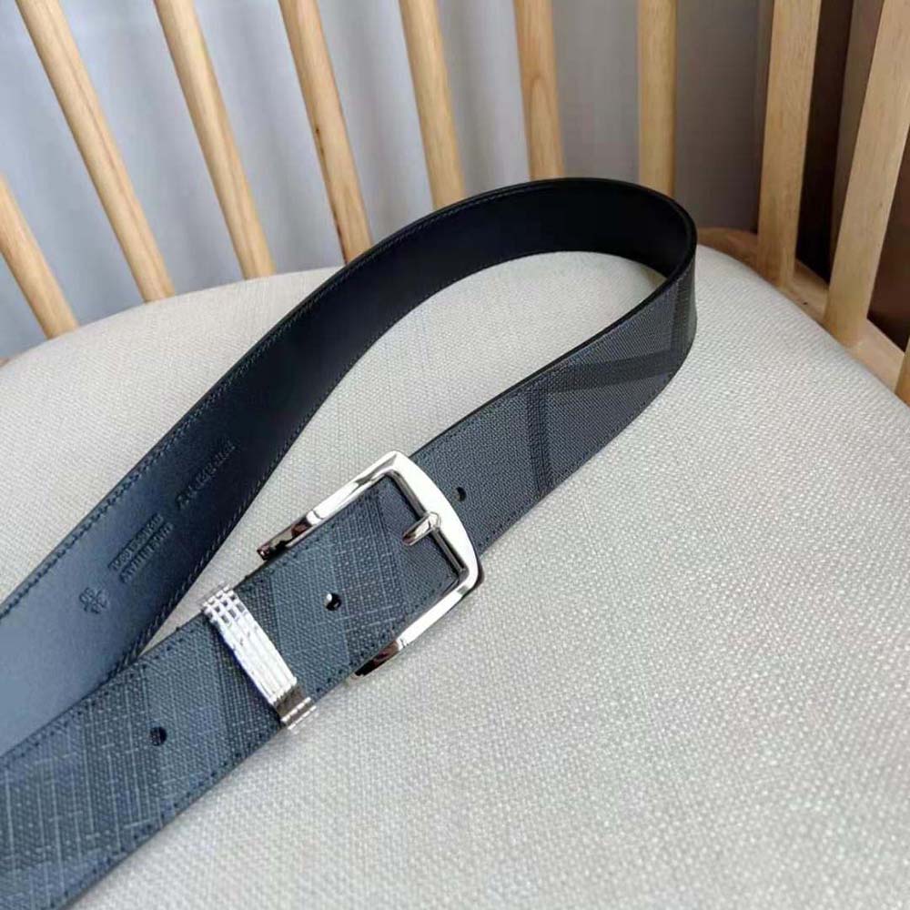 Burberry Men Check and Leather Belt-Navy - image 7