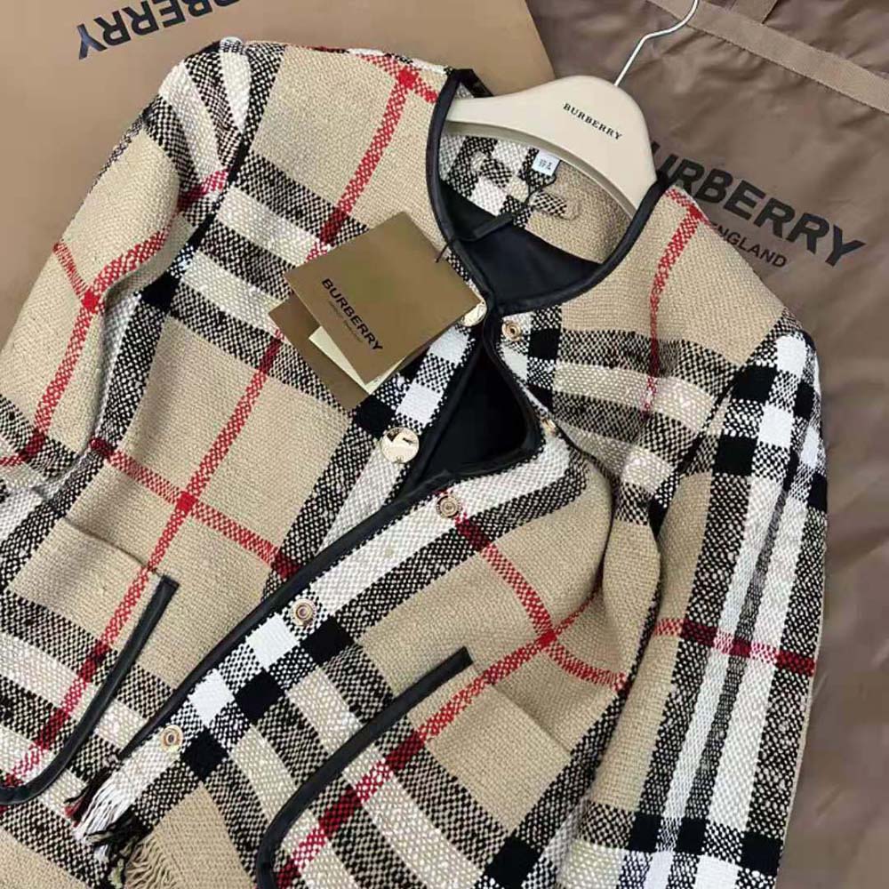 Burberry Women Check Bouclé Collarless Jacket - image 4