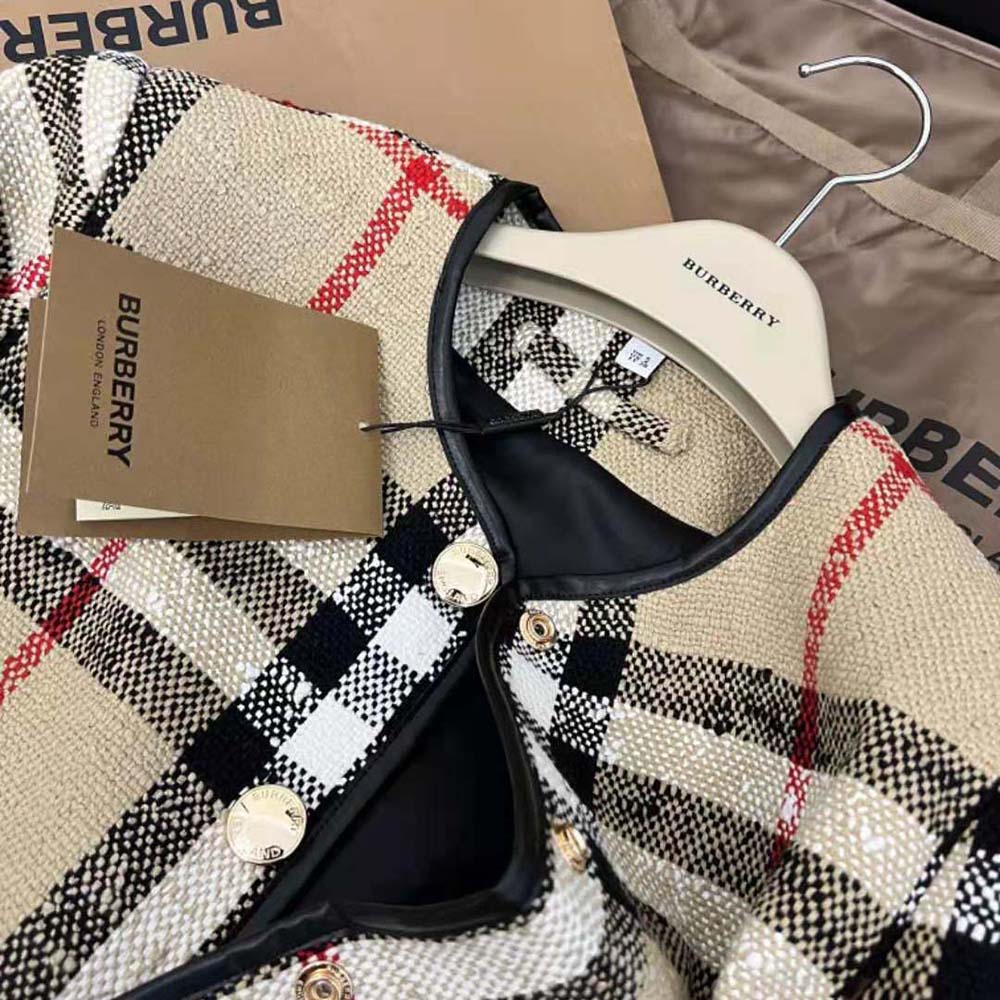 Burberry Women Check Bouclé Collarless Jacket - image 5