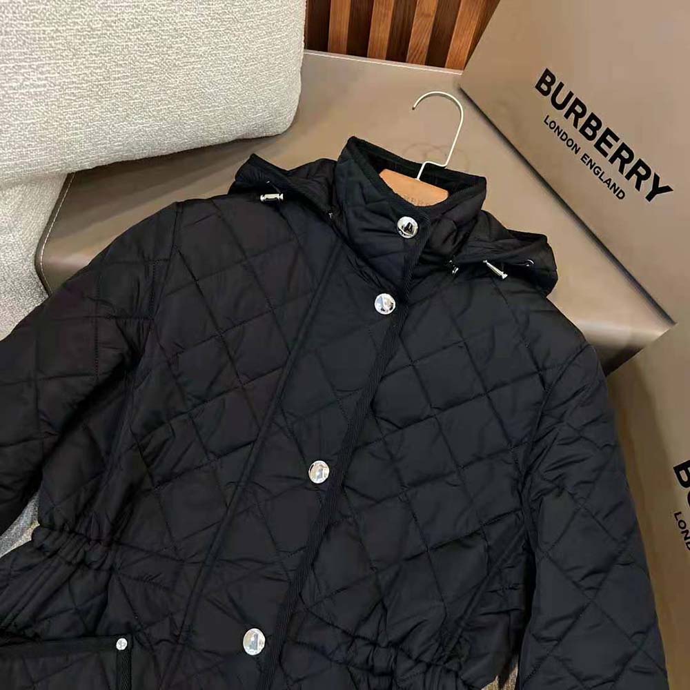 Burberry Women Diamond Quilted Nylon Jacket-Black - image 4
