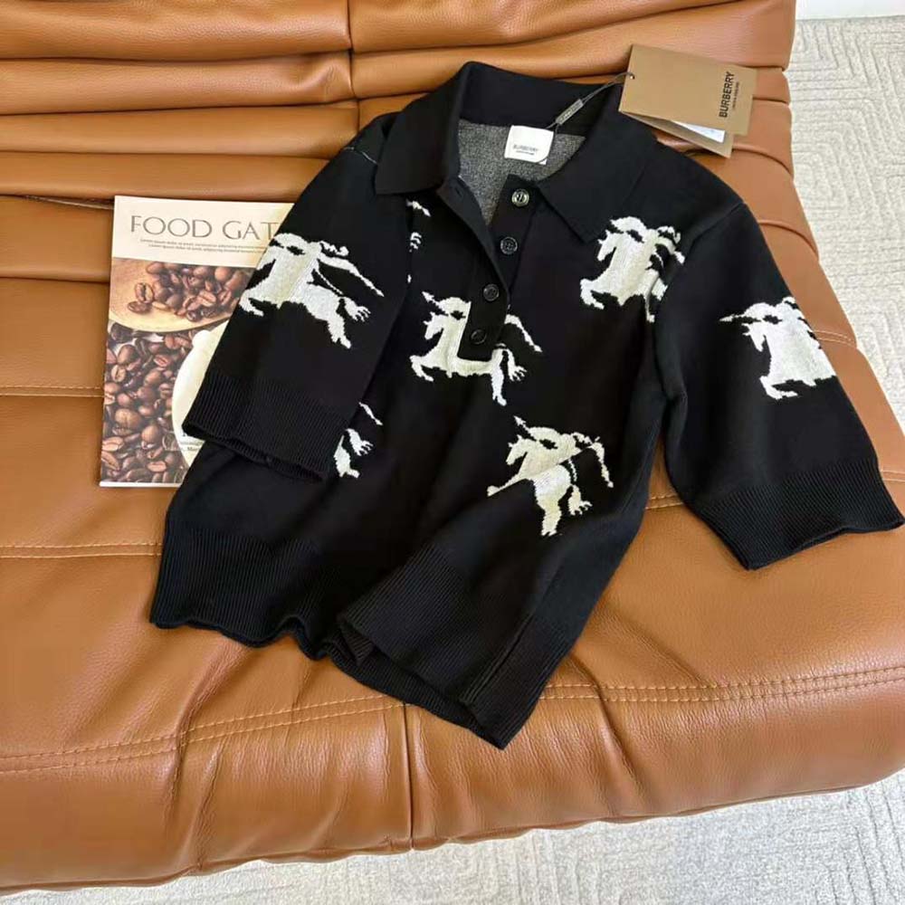 Burberry Women EKD Cotton Silk Polo Shirt-Black - image 4
