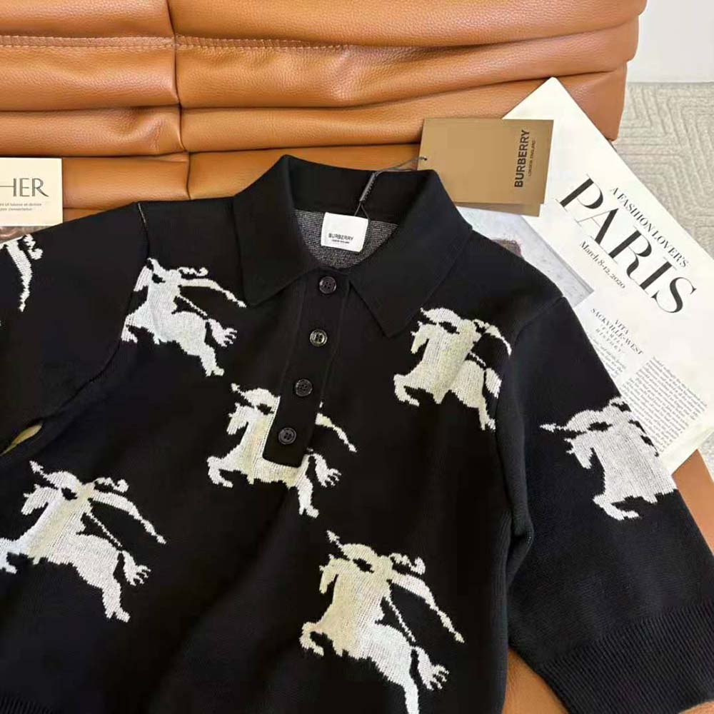 Burberry Women EKD Cotton Silk Polo Shirt-Black - image 7