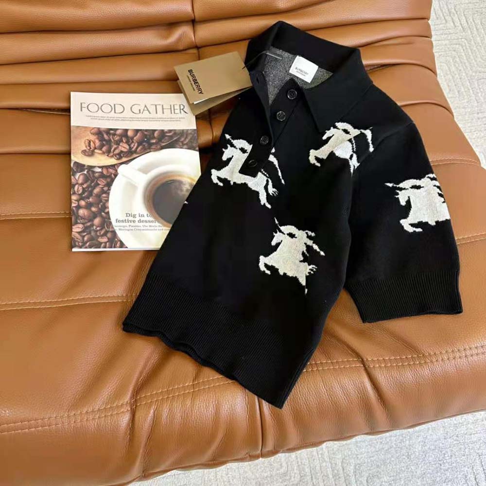Burberry Women EKD Cotton Silk Polo Shirt-Black - image 5