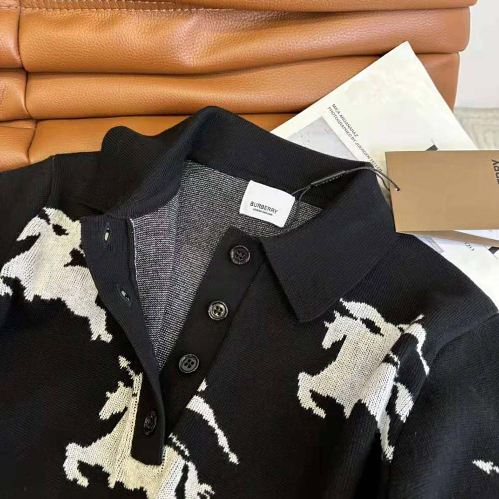 Burberry Women EKD Cotton Silk Polo Shirt-Black - image 6