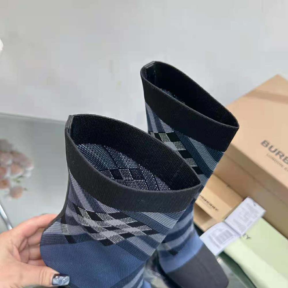Burberry Women Knitted Check Sock Boots-Navy - image 9