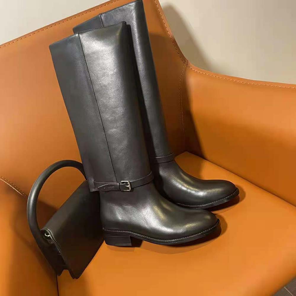 Back view showing sleek heel and leather finish of Burberry Women Leather Boots