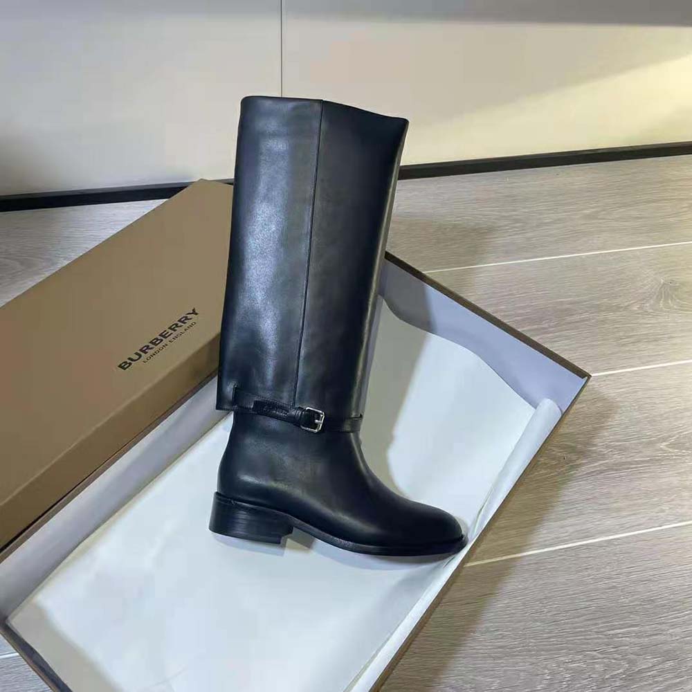 Burberry Women Leather Boots with a Logo-Embossed Ankle Strap-Black - image 4