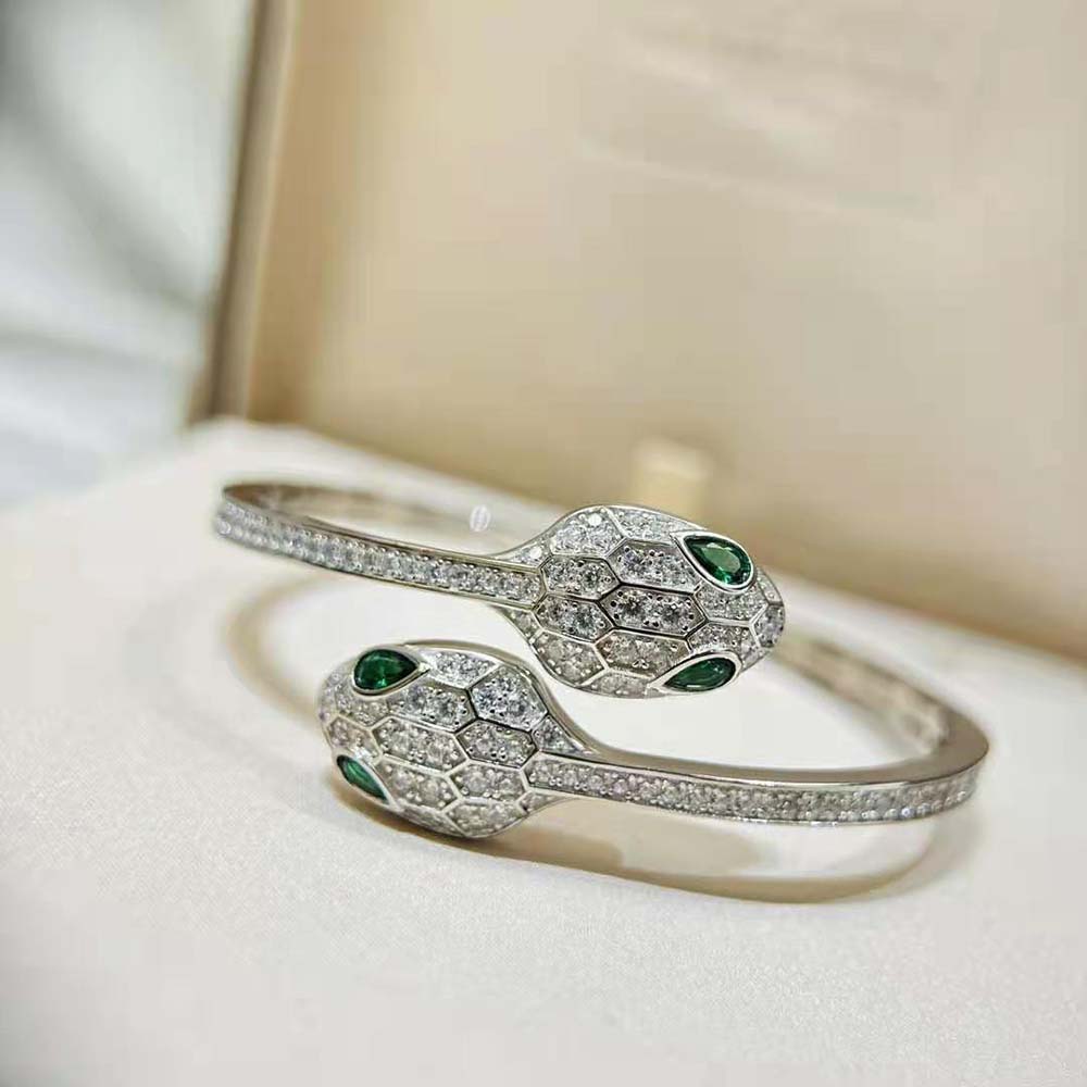 Bvlgari Women Serpenti 18 kt White Gold Bracelet Set wrapped around wrist, side view