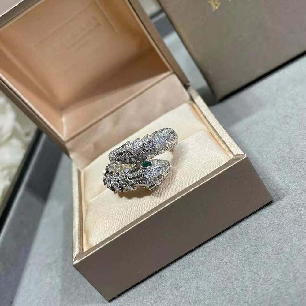 Bvlgari Women Serpenti 18 kt White Gold Ring Set-Green - image 6