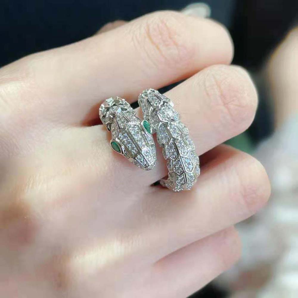 Bvlgari Women Serpenti 18 kt White Gold Ring Set-Green - image 8