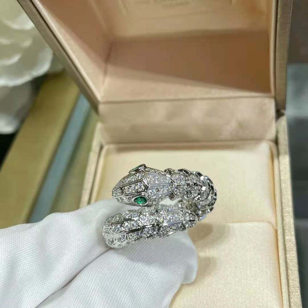 Bvlgari Women Serpenti 18 kt White Gold Ring Set-Green - image 5