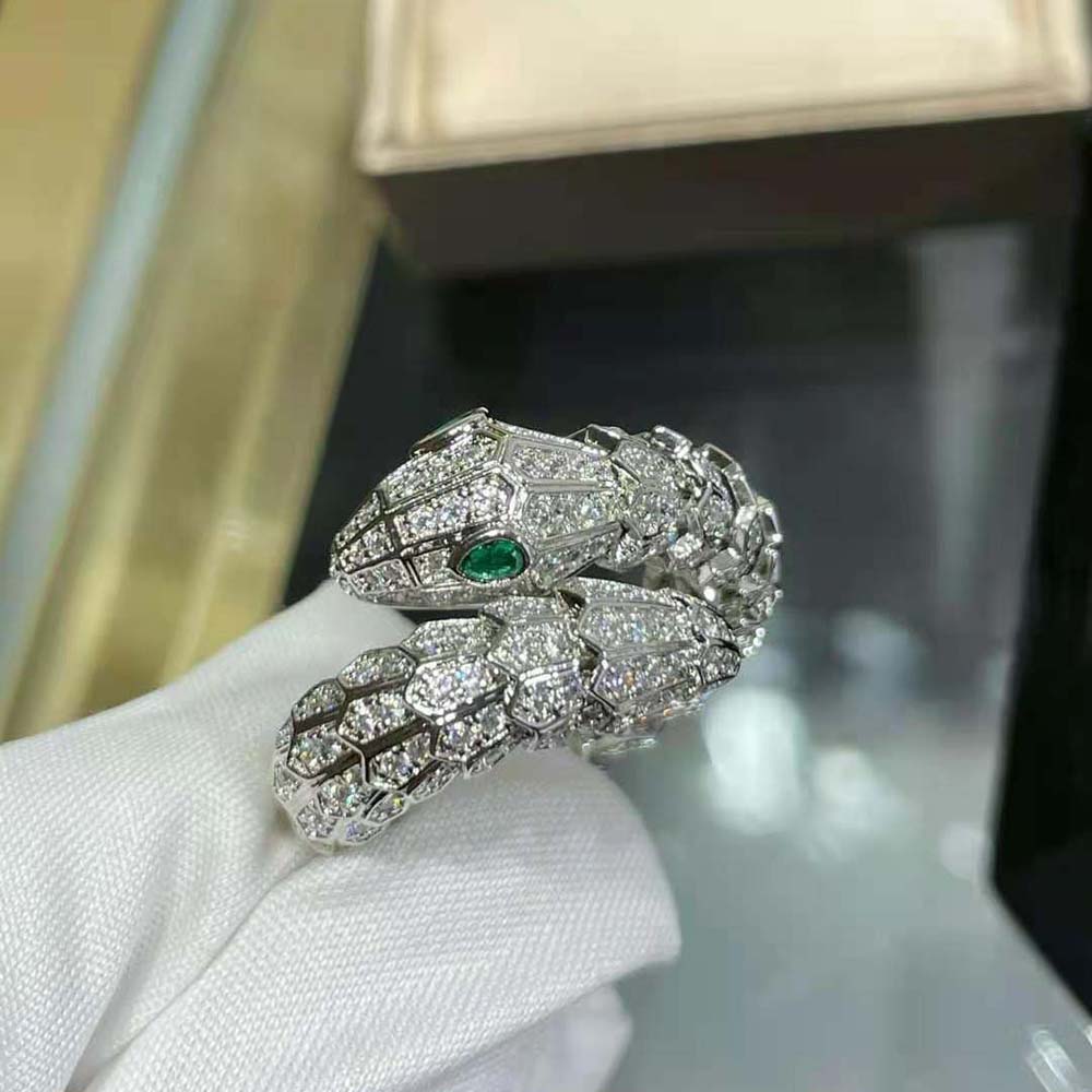 Bvlgari Women Serpenti 18 kt White Gold Ring Set-Green - image 4