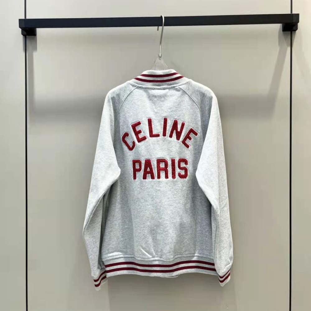 Side angle showing cropped silhouette of Celine Women Teddy College Jacket