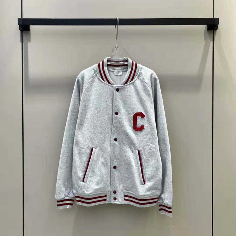 Close-up of silver snap buttons on Celine Women Teddy College Jacket