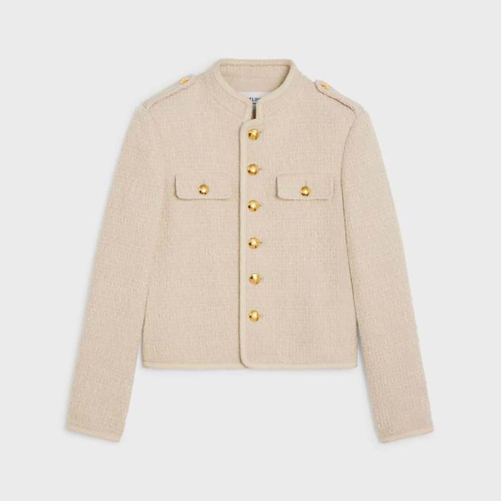 Front view of Celine Women Alluré Jacket in Bouclette Natté beige