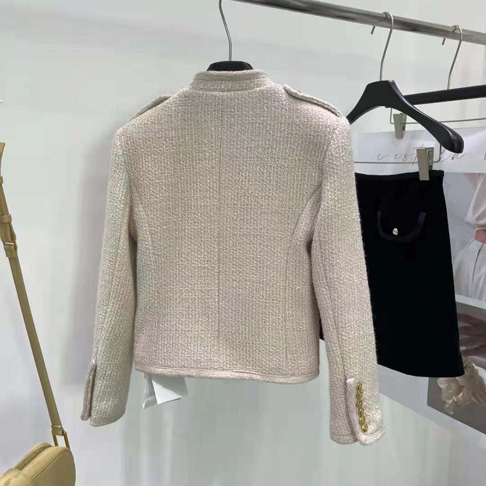 Back view showing tailored fit of Celine Women Alluré Jacket beige