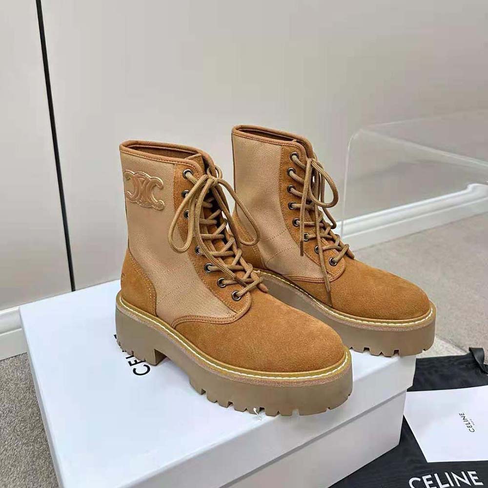 Overhead shot showing sole and texture of Celine Women Bulky Lace-up Boot