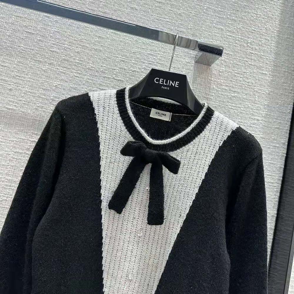 Celine Men Cardigan with Bow in Alpaca-Black - image 4