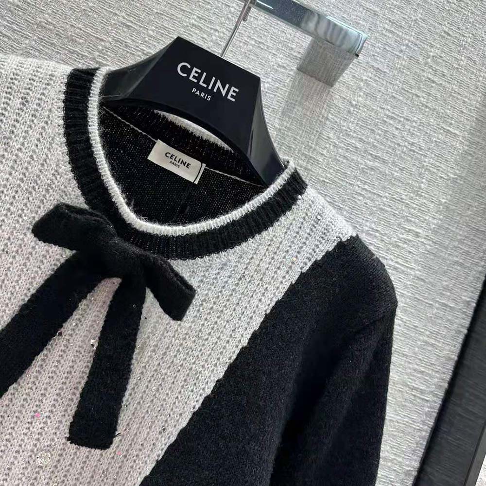 Celine Men Cardigan with Bow in Alpaca-Black - image 6