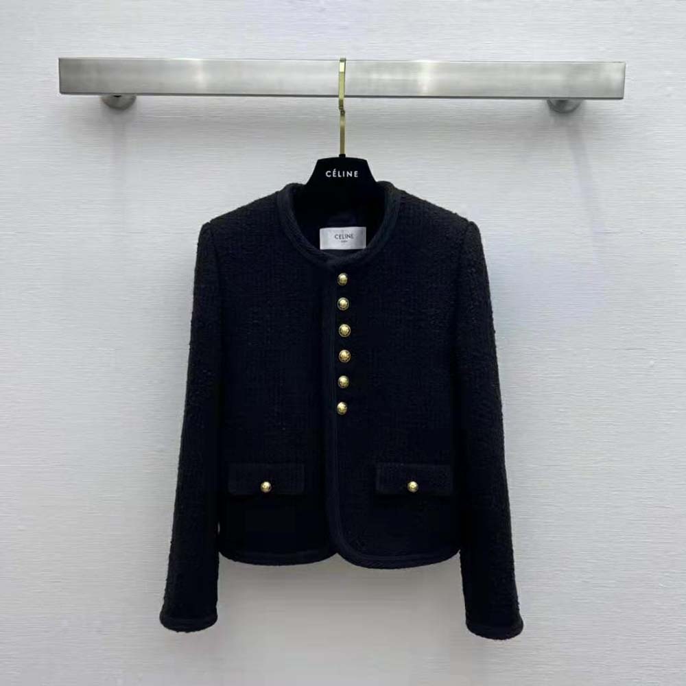 Close-up of Celine metal hardware on black Chasseur Jacket