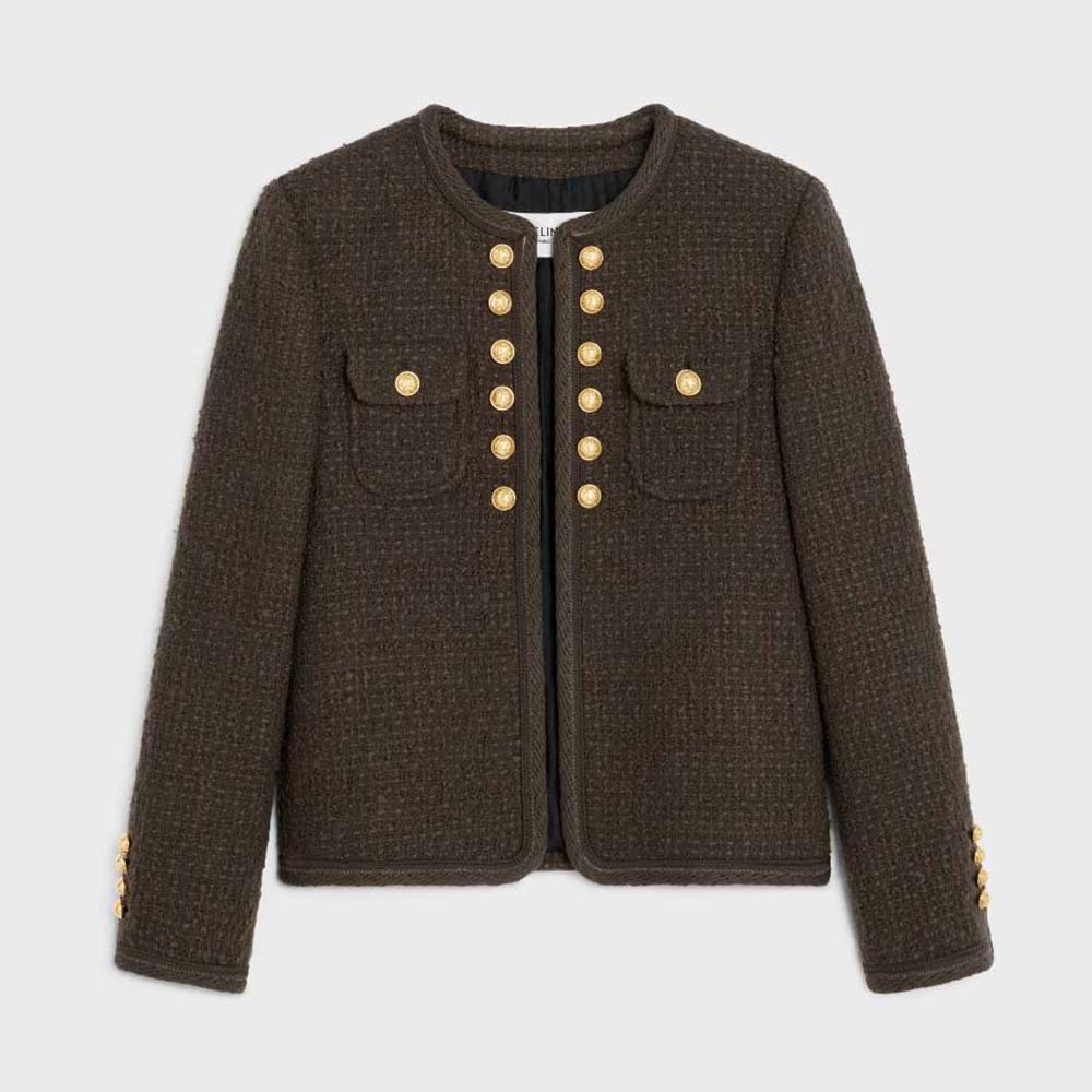 Front view of Celine Women Chelsea Jacket in Bouclette Natté-Green