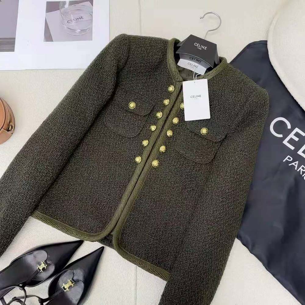 Celine Women Chelsea Jacket in Bouclette Natté-Green - image 4