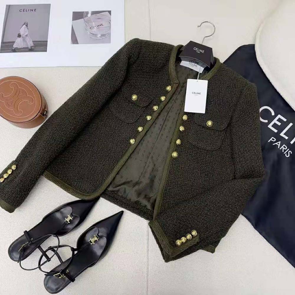 Celine Women Chelsea Jacket in Bouclette Natté-Green - image 6