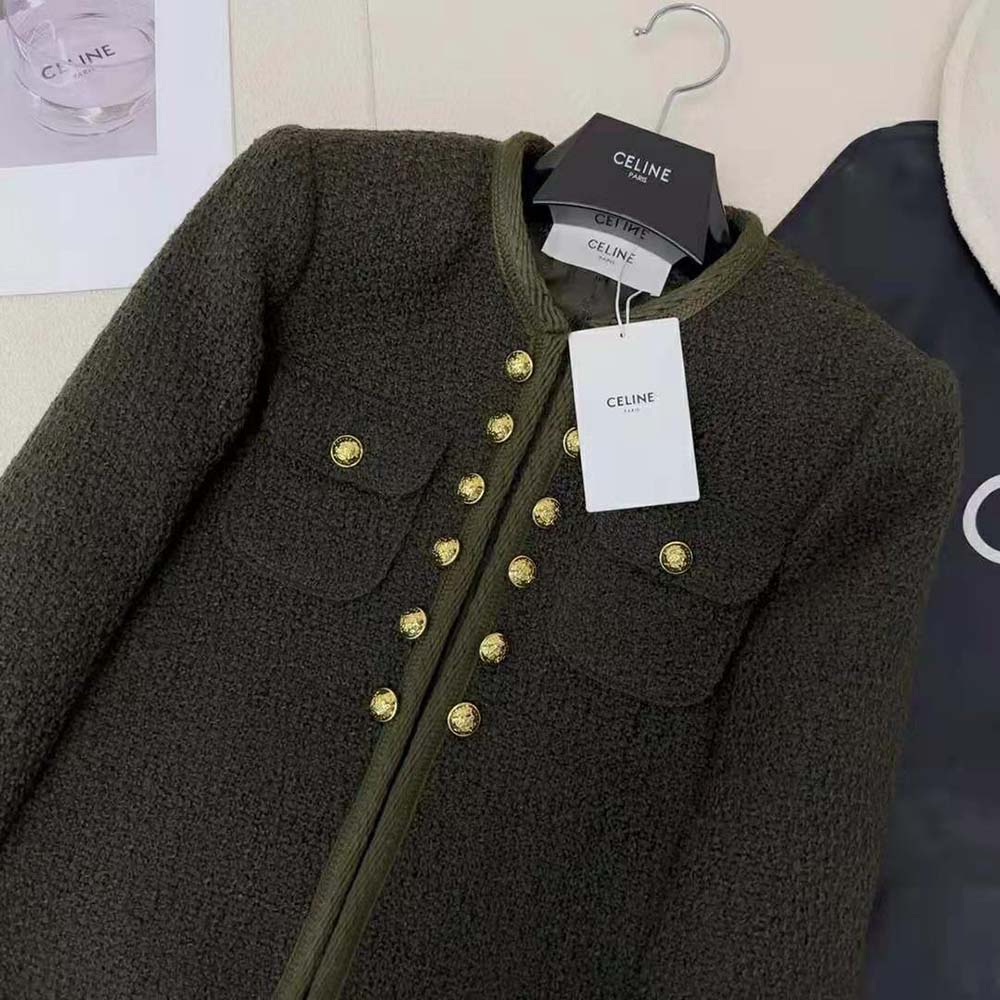 Celine Women Chelsea Jacket in Bouclette Natté-Green - image 8