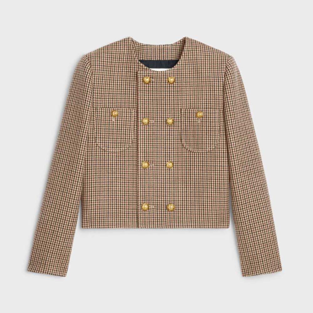 Front view of Celine Women Chelsea Jacket in Double Houndstooth Wool