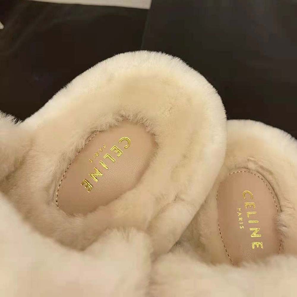 Celine Women Fur Slides Triomphe Open Slides in Shearling - image 8