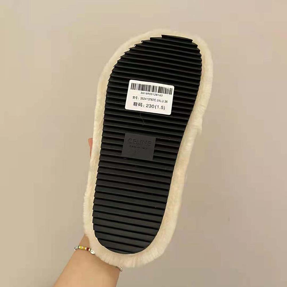 Celine Women Fur Slides Triomphe Open Slides in Shearling - image 9