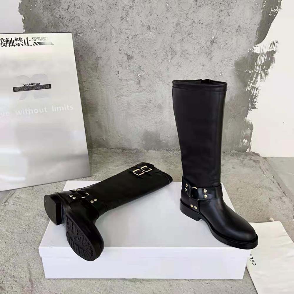 Celine Women High Boot Celine Biker in Calfskin – Vegetal Tanning-Black - image 7