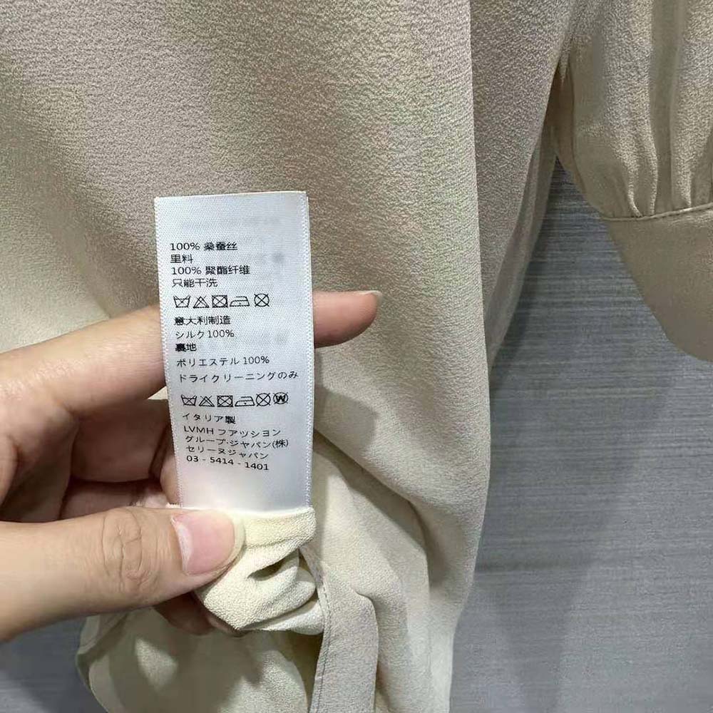 Celine Women Jabot Dress in Lightweight Silk Sablé-Beige - image 9