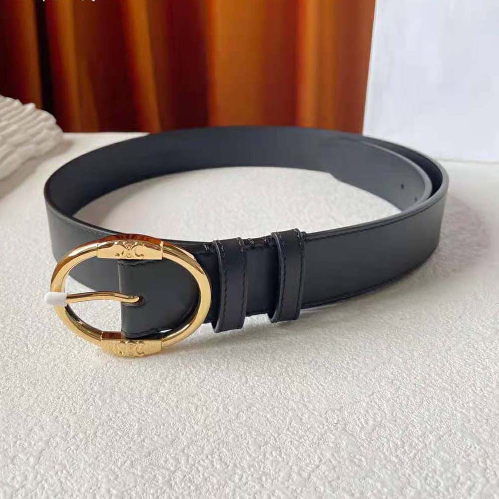 Close-up of gold Twin Triomphe buckle on Celine Women Large Twin Triomphe Belt