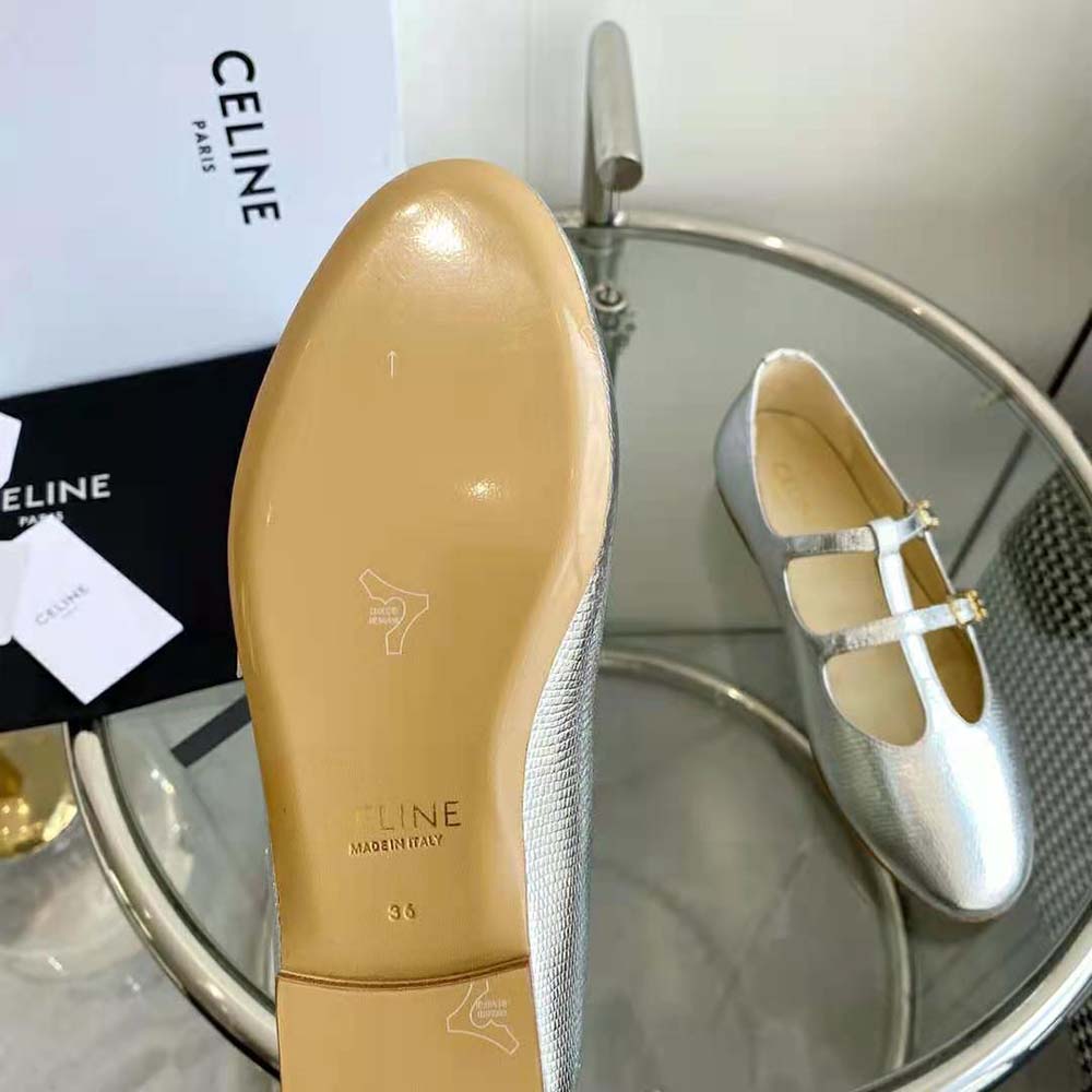 Celine Women Les Ballerines Celine Double Strap Mary Jane in Lizard Stamped Metalized Calfskin - image 9
