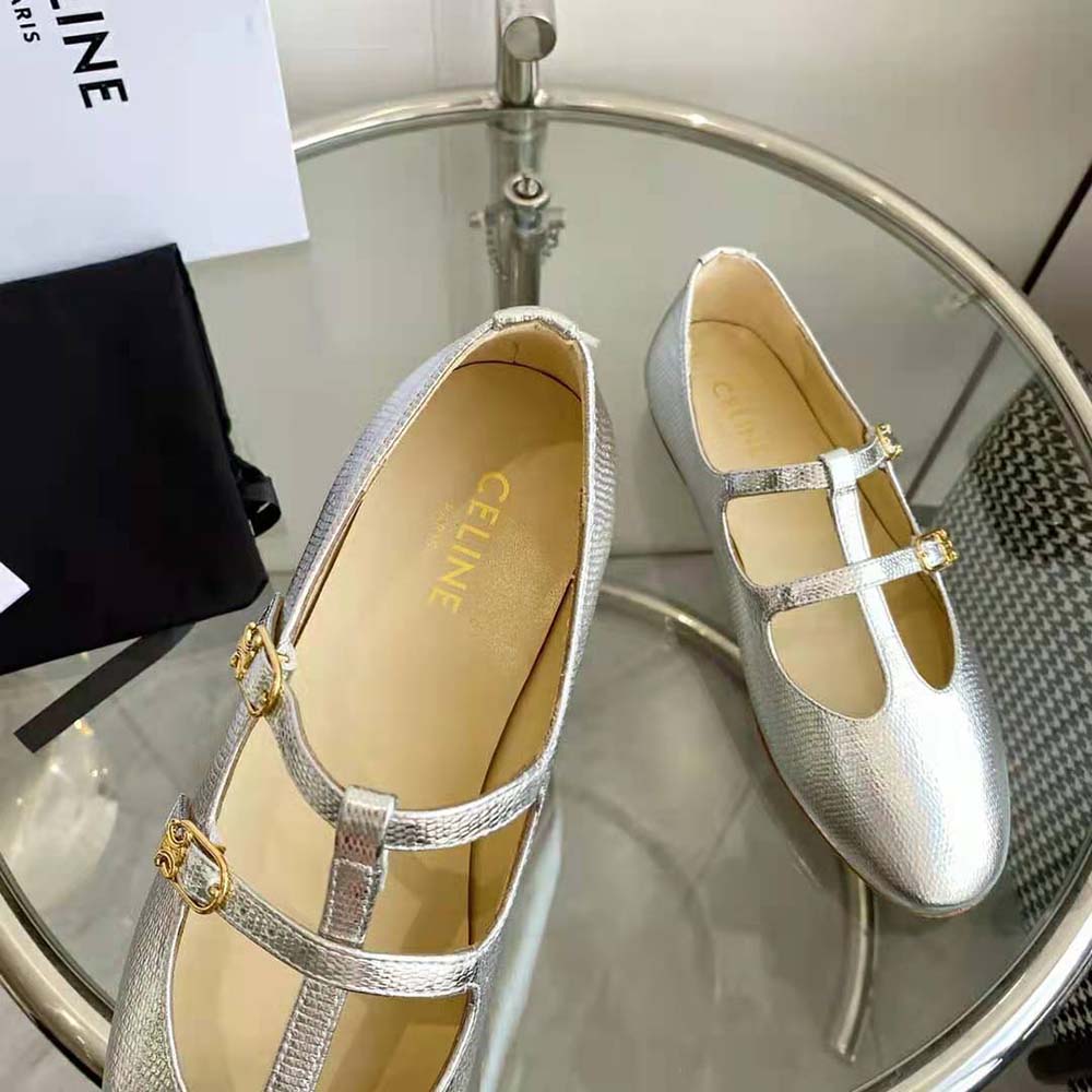 Celine Women Les Ballerines Celine Double Strap Mary Jane in Lizard Stamped Metalized Calfskin - image 7