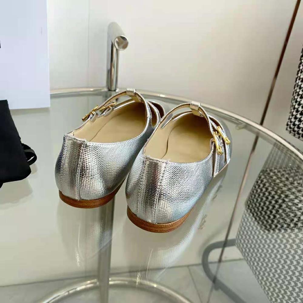 Celine Women Les Ballerines Celine Double Strap Mary Jane in Lizard Stamped Metalized Calfskin - image 8