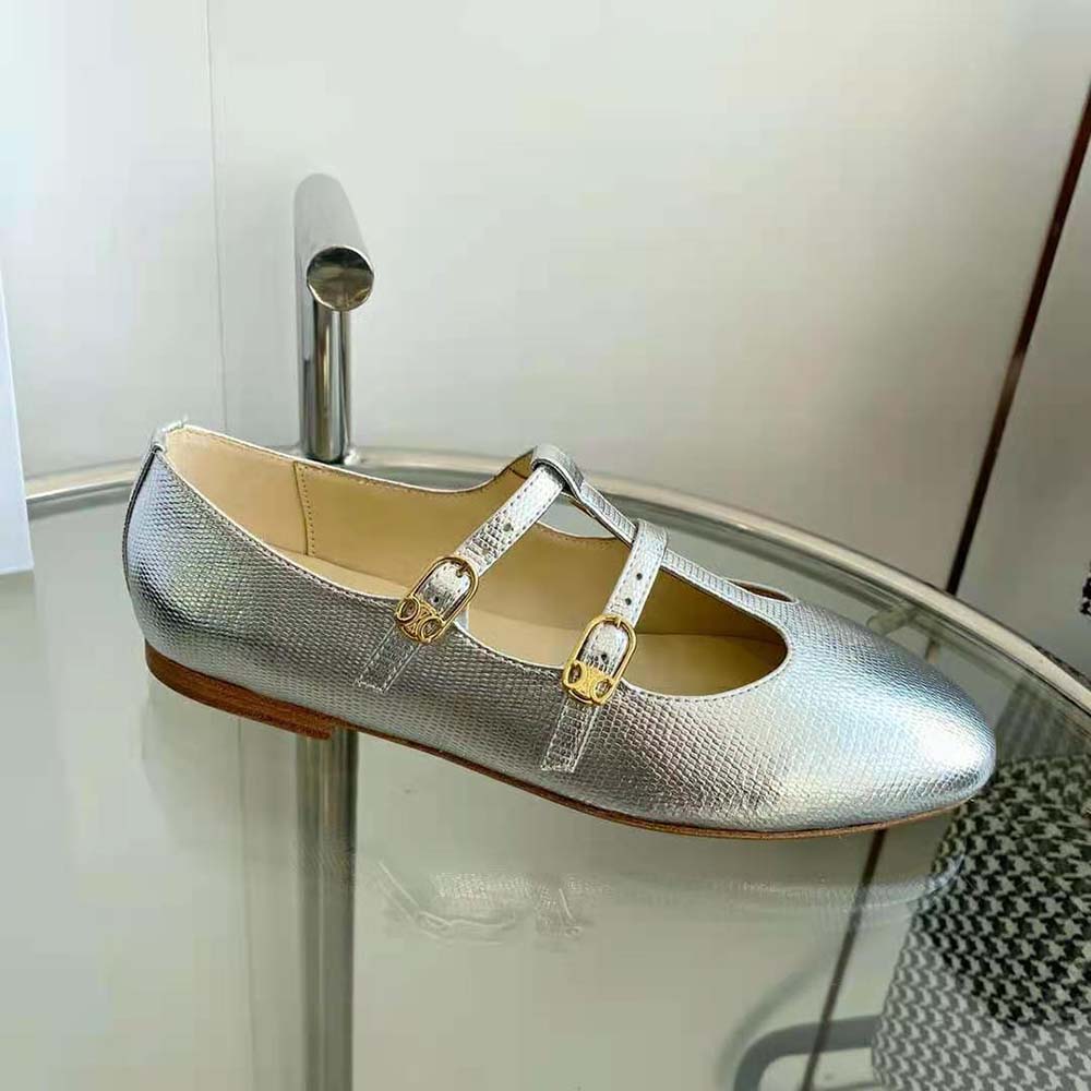 Celine Women Les Ballerines Celine Double Strap Mary Jane in Lizard Stamped Metalized Calfskin - image 5