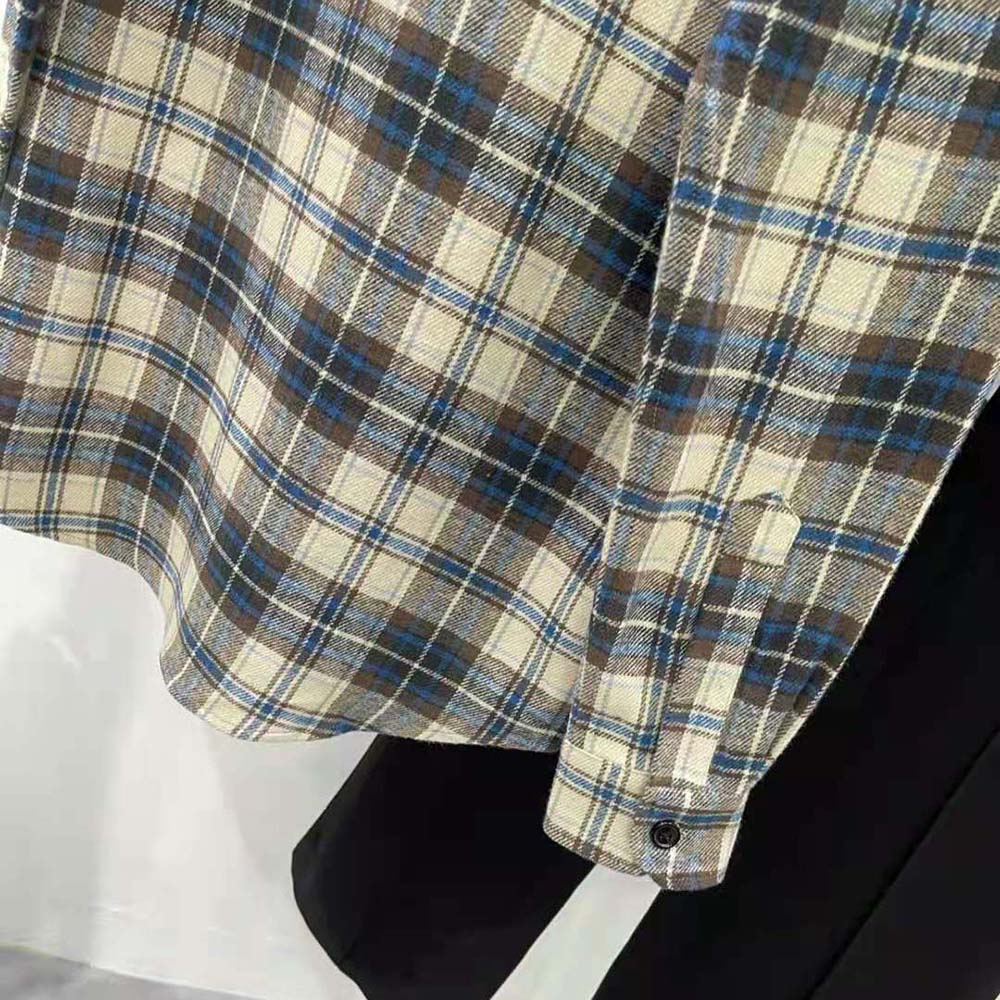 Celine Men Loose Shirt in Checked Cotton-Navy - image 8