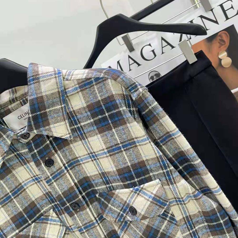 Celine Men Loose Shirt in Checked Cotton-Navy - image 5