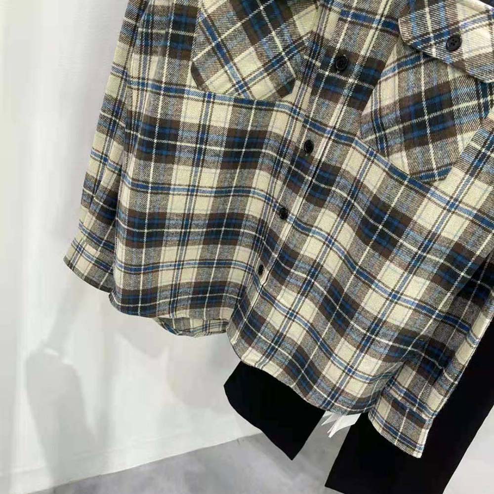 Celine Men Loose Shirt in Checked Cotton-Navy - image 7