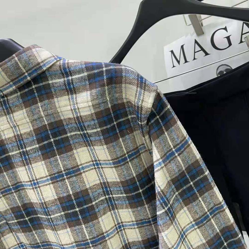 Celine Men Loose Shirt in Checked Cotton-Navy - image 6
