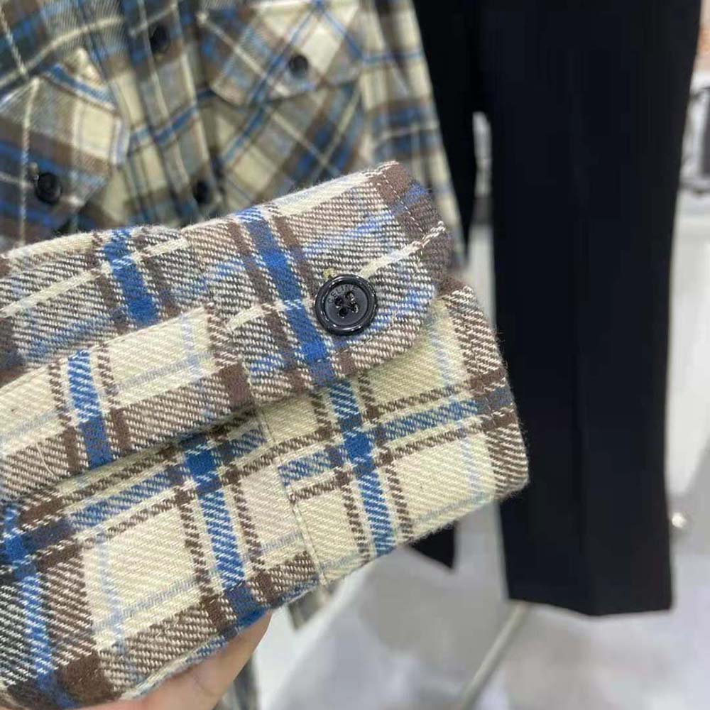 Celine Men Loose Shirt in Checked Cotton-Navy - image 10